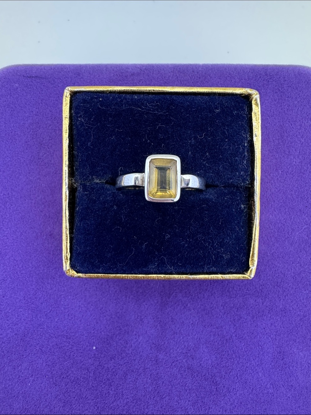 💛 Classic Sterling Silver Yellow Citrine Emerald-Cut Stone Ring